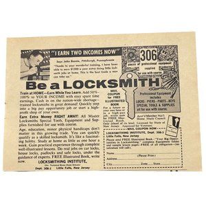 Be a Locksmith Mini Print Ad Vintage 1963 Locksmithing Institute Little Falls NJ